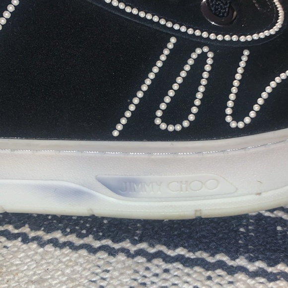 Jimmy Choo Hawaii Black Suede Pearl sneakers sz 40 1/2 fits a size 10 - Picture 10 of 12